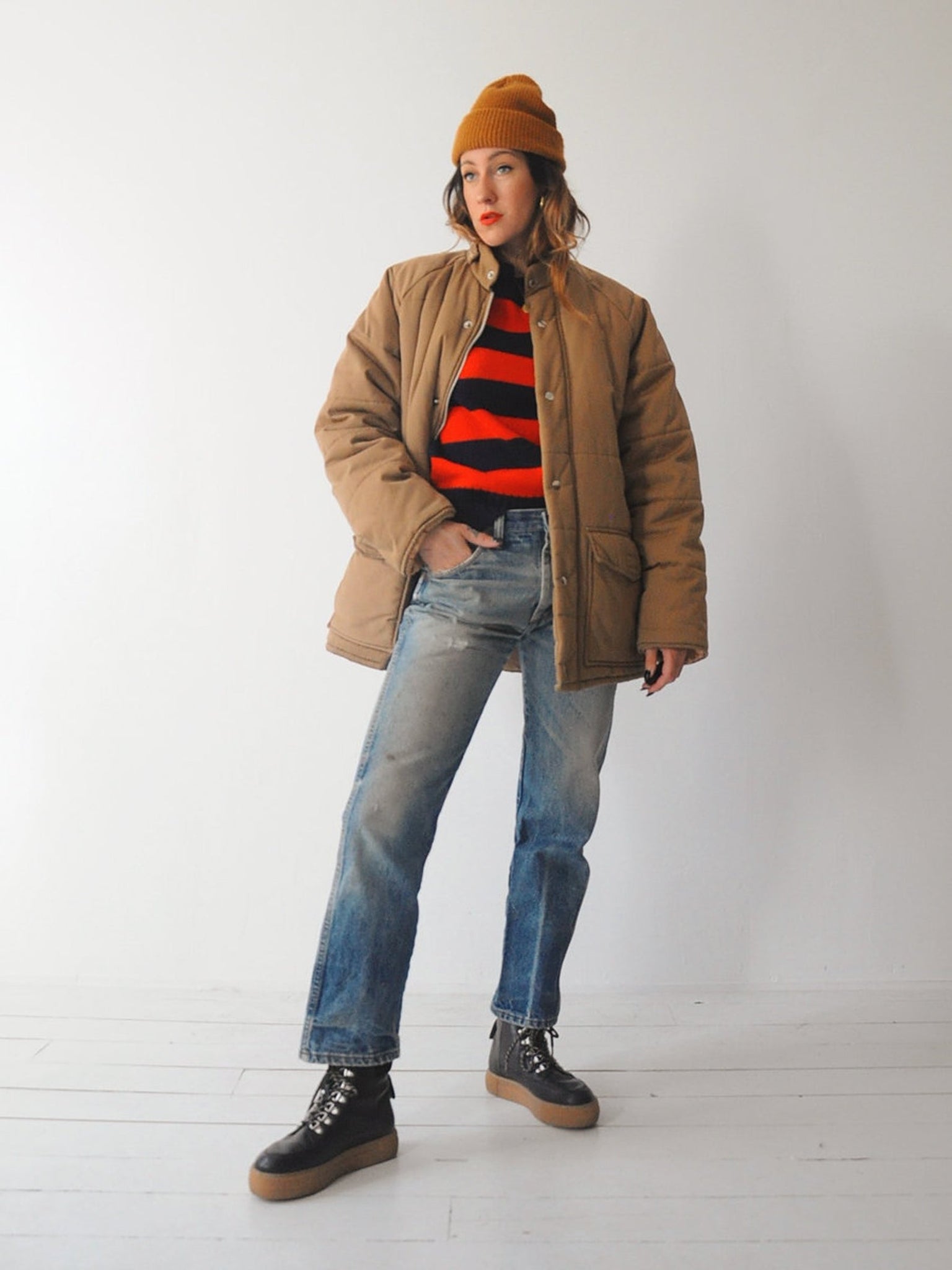 70's Camel Quilted Puffer Coat