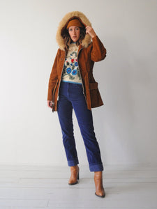70's Shearling Hooded Suede Coat