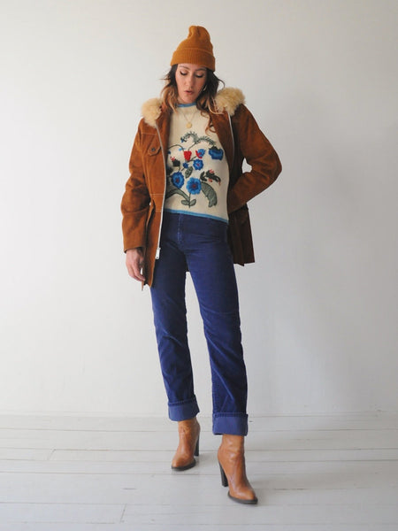 70's Shearling Hooded Suede Coat