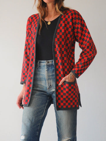 Red Checkerboard Cardigan