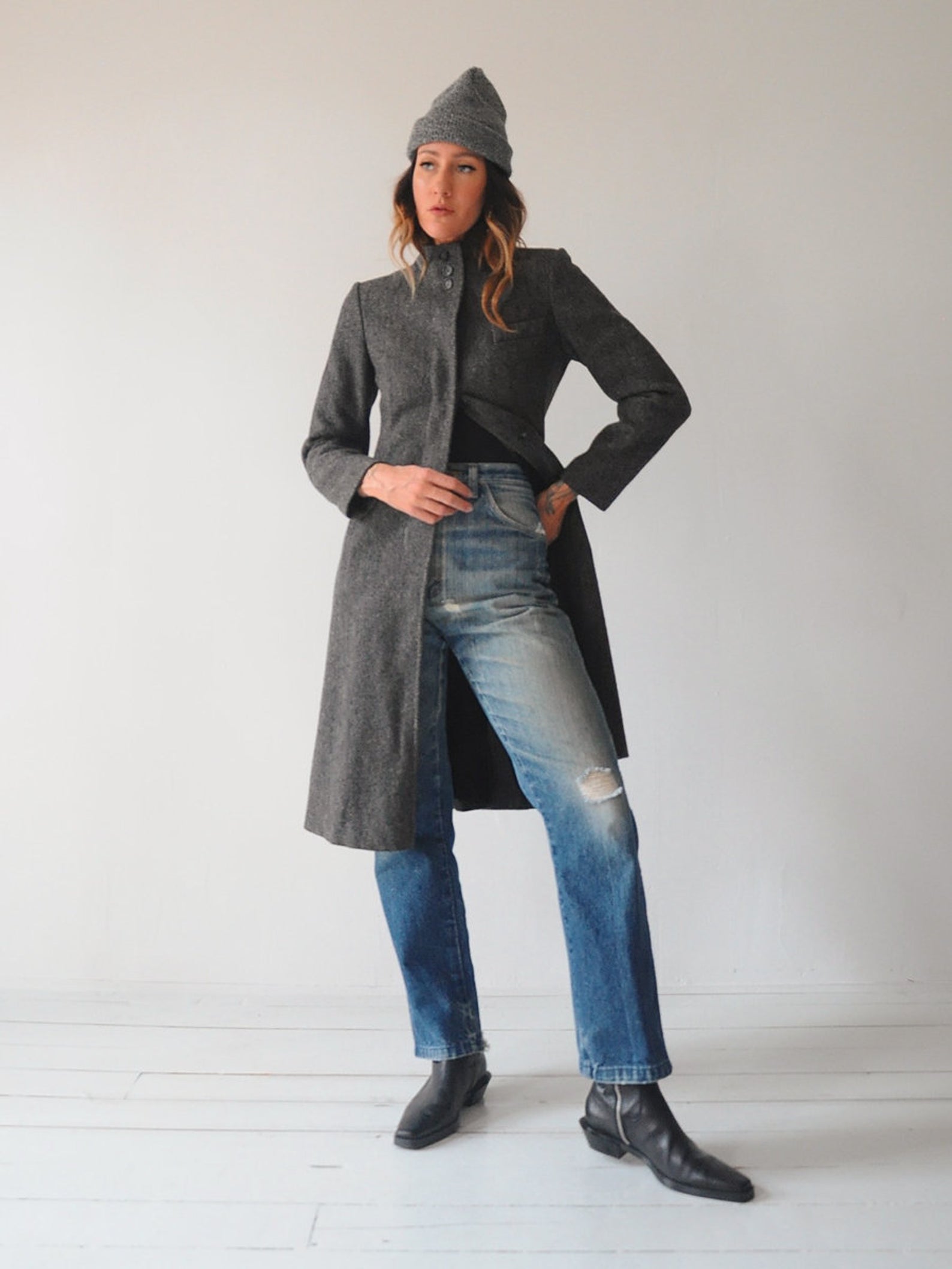 Antonia Herringbone Tweed Coat