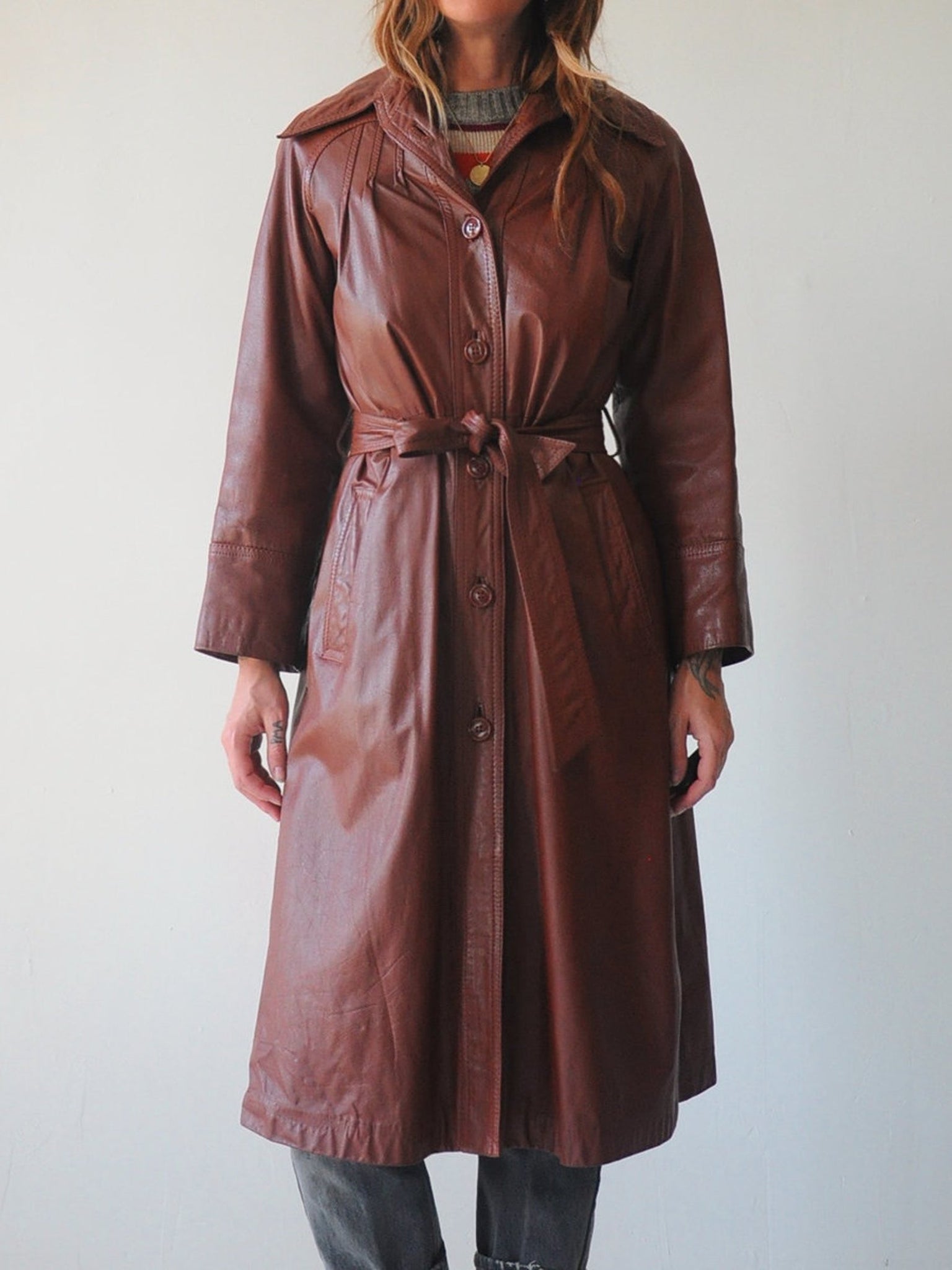 70's Brick Leather Trench