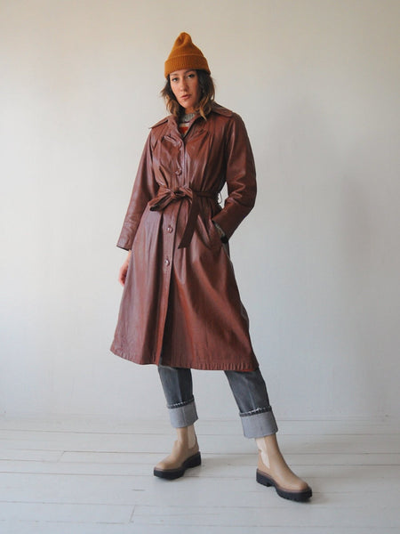 70's Brick Leather Trench