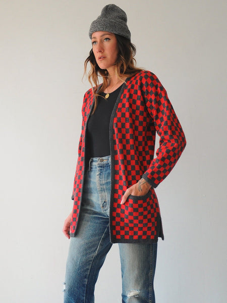 Red Checkerboard Cardigan