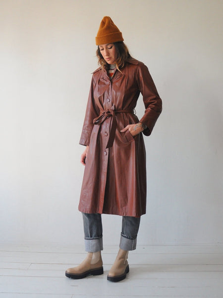 70's Brick Leather Trench