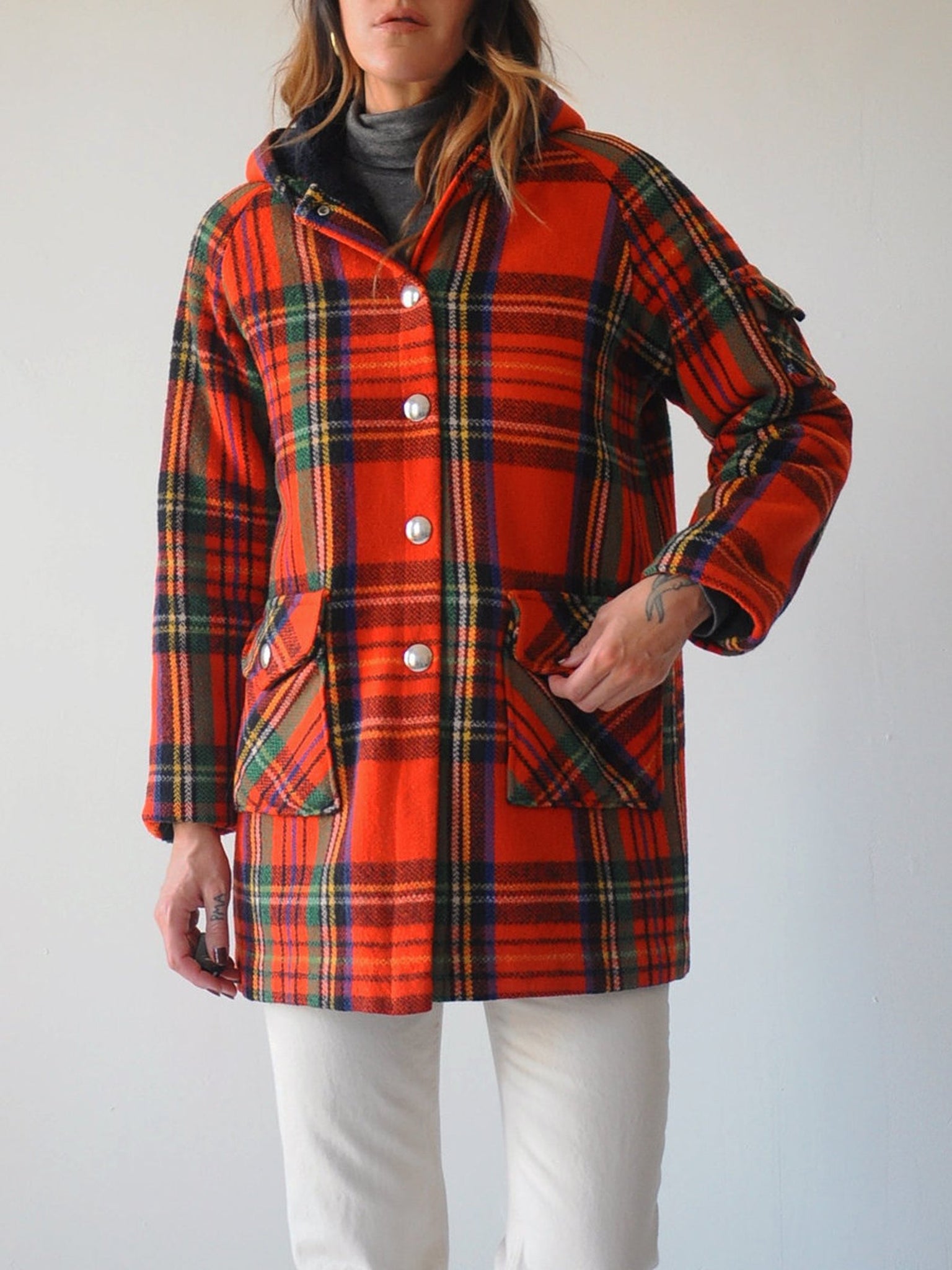 60's Saks Plaid Duffle Coat