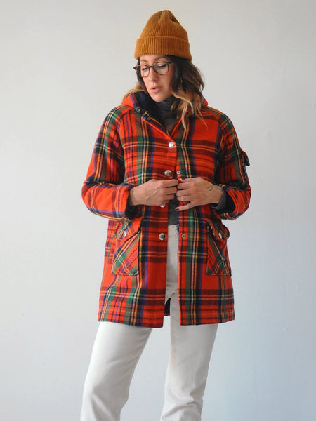 60's Saks Plaid Duffle Coat