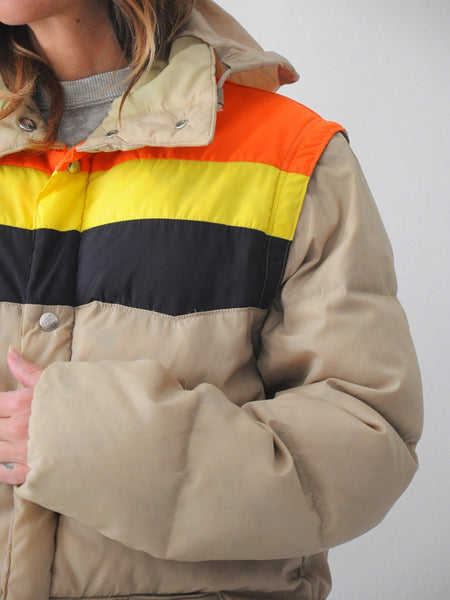 70's Colorblock Down Puffer Coat