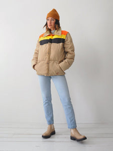 70's Colorblock Down Puffer Coat