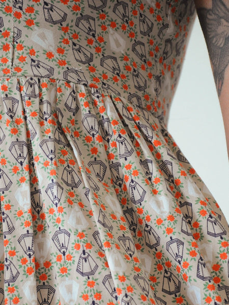 50's Bell & Floral Print Dress