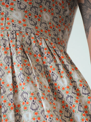 50's Bell & Floral Print Dress