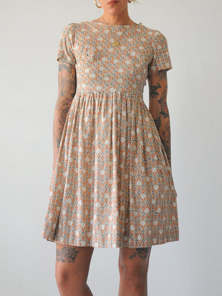 50's Bell & Floral Print Dress