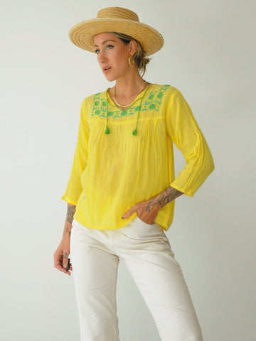 70's Embroidered Gauze Blouse