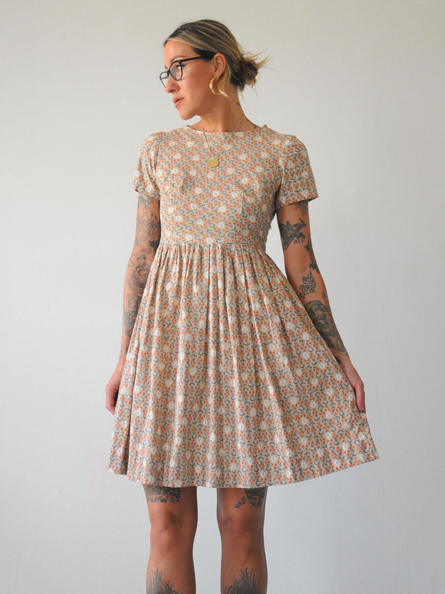 50's Bell & Floral Print Dress