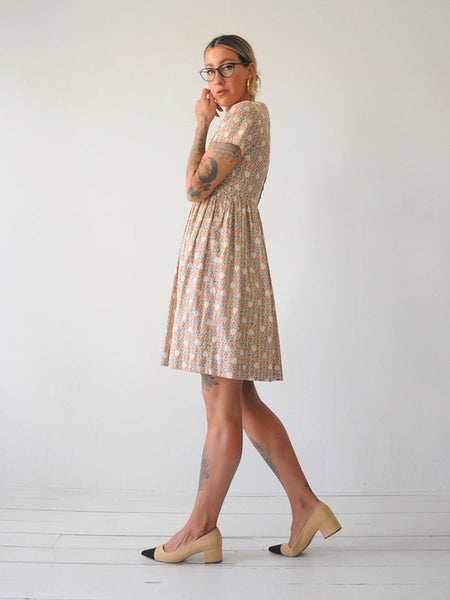 50's Bell & Floral Print Dress