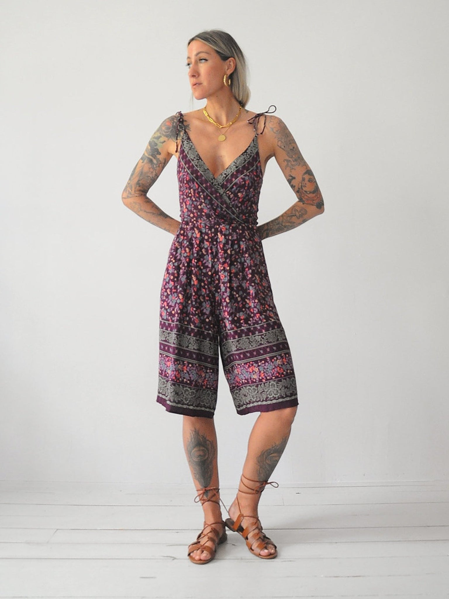 70's Wide Leg Floral Jumpsuit