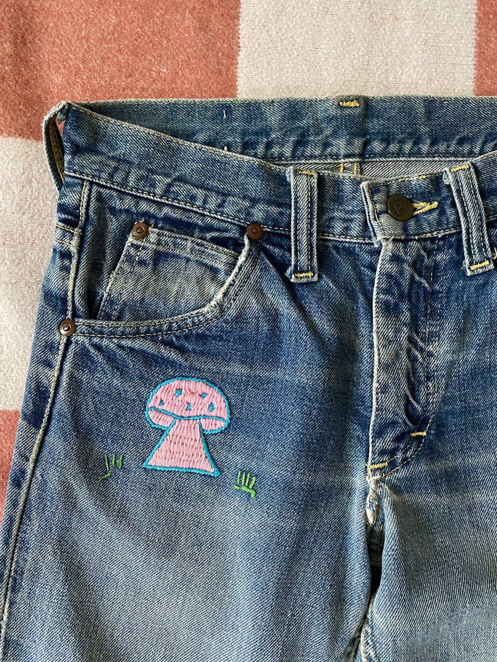 60's Rare Embroidered Lee Jeans 26x28