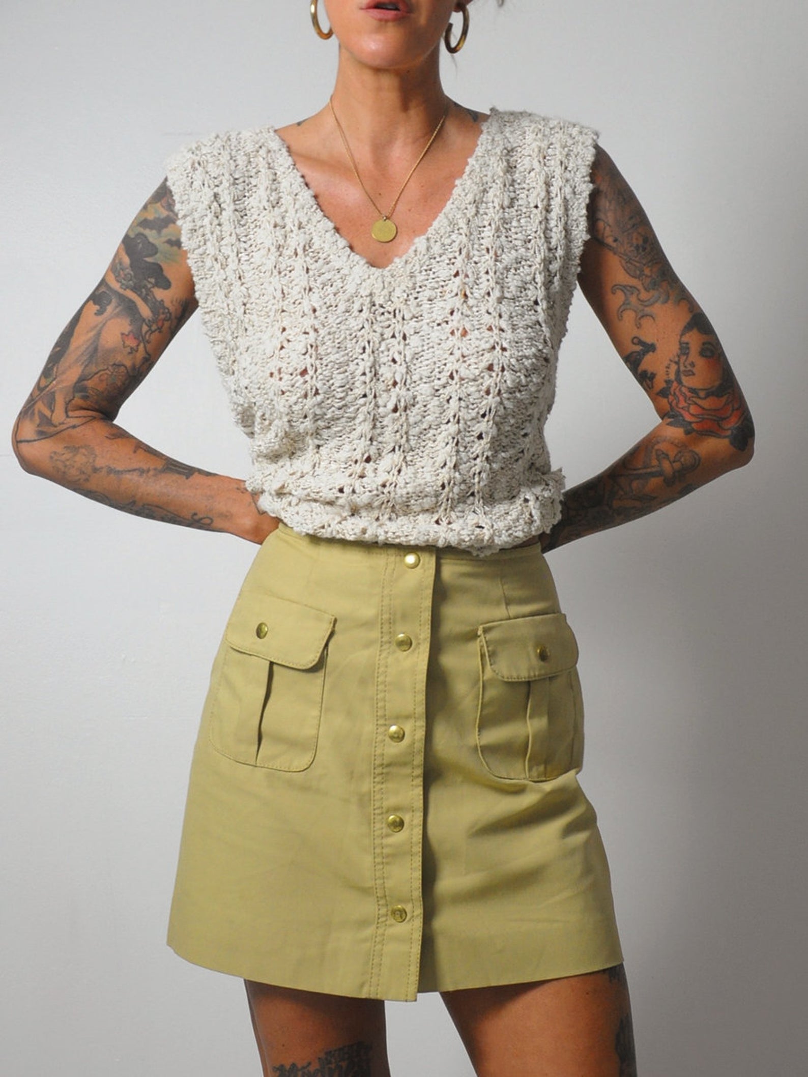 60's Khaki Mini Pocket Skirt