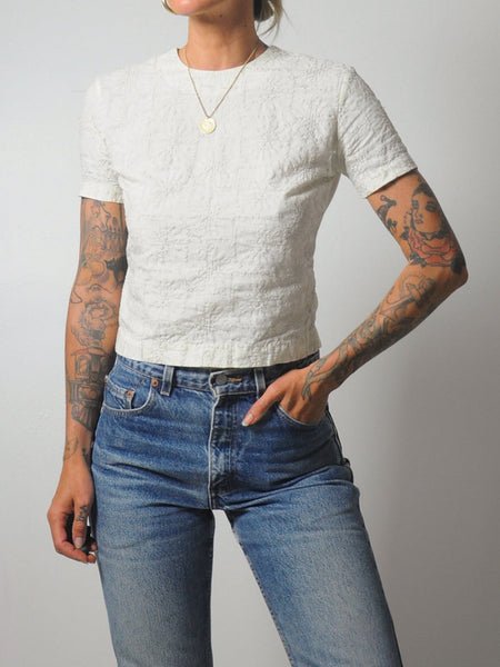 50's Embroidered Cropped Blouse