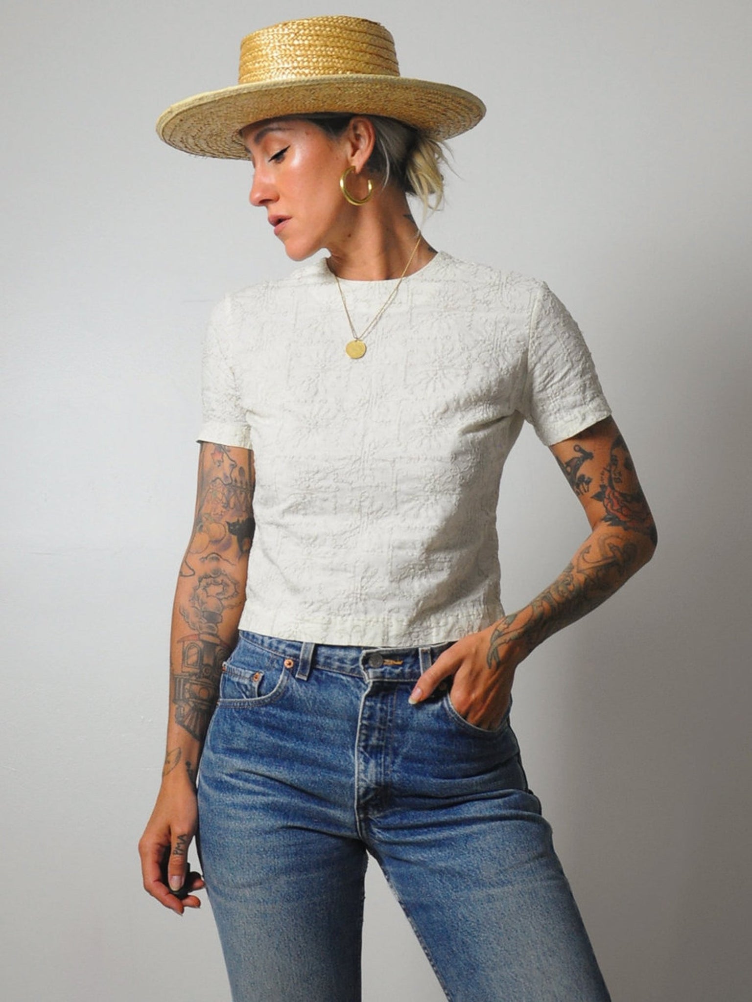 50's Embroidered Cropped Blouse