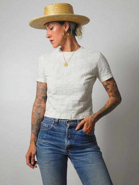 50's Embroidered Cropped Blouse