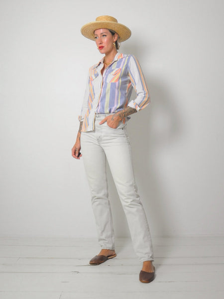 1970's Madras Stripe Cotton Blouse