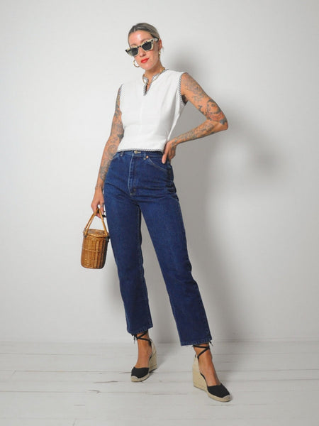 1950's Gingham Trim Crop Top
