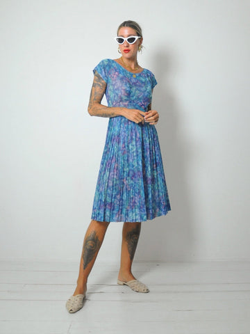 1950's Abstract Print Pleat Dress