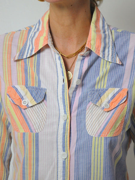 1970's Madras Stripe Cotton Blouse