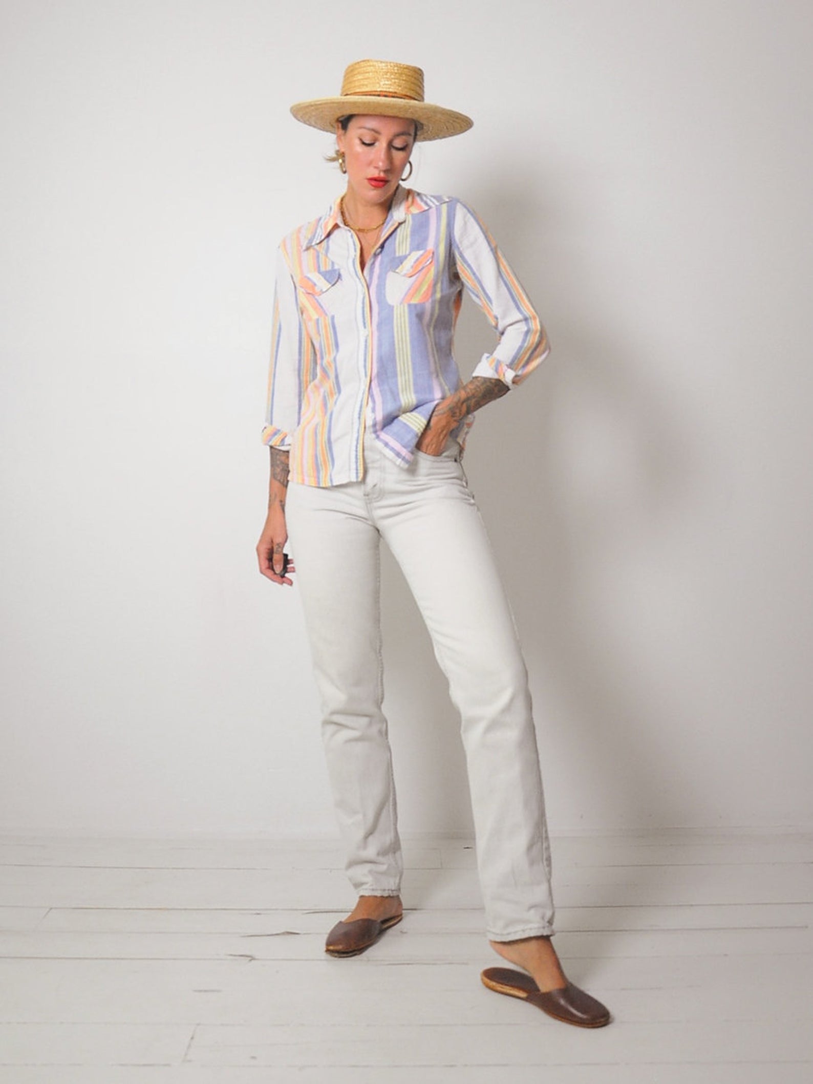 1970's Madras Stripe Cotton Blouse