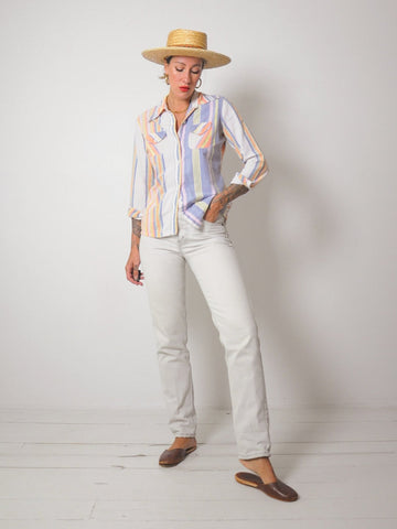 1970's Madras Stripe Cotton Blouse