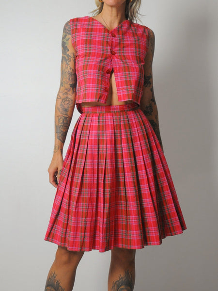 1950's Plaid 2 Piece Skirt Set
