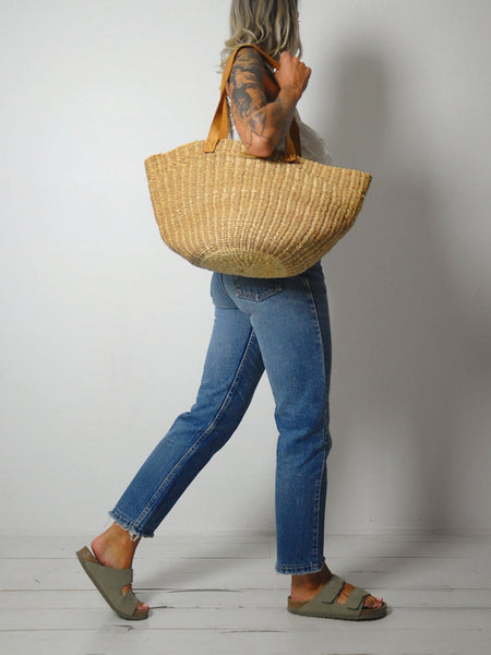 1980's Woven Jute Tote Bag