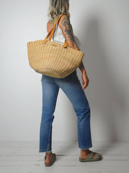 1980's Woven Jute Tote Bag