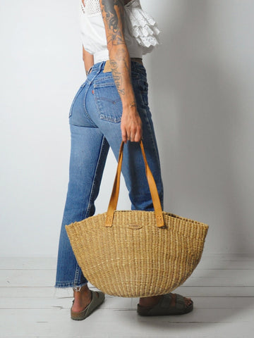 1980's Woven Jute Tote Bag