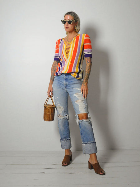1970's Lace Up Crochet Top