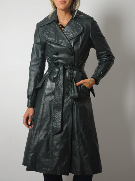 1970's Hunter Leather Trench Coat