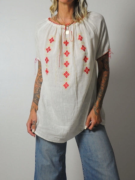 1970s Embroidered Muslin Blouse