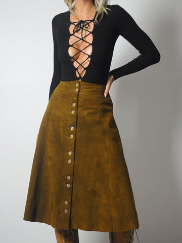 1970's Chestnut Suede Skirt