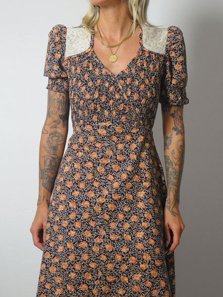 1970's Calico Floral Dress