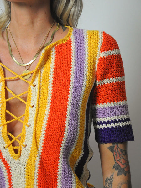 1970's Lace Up Crochet Top