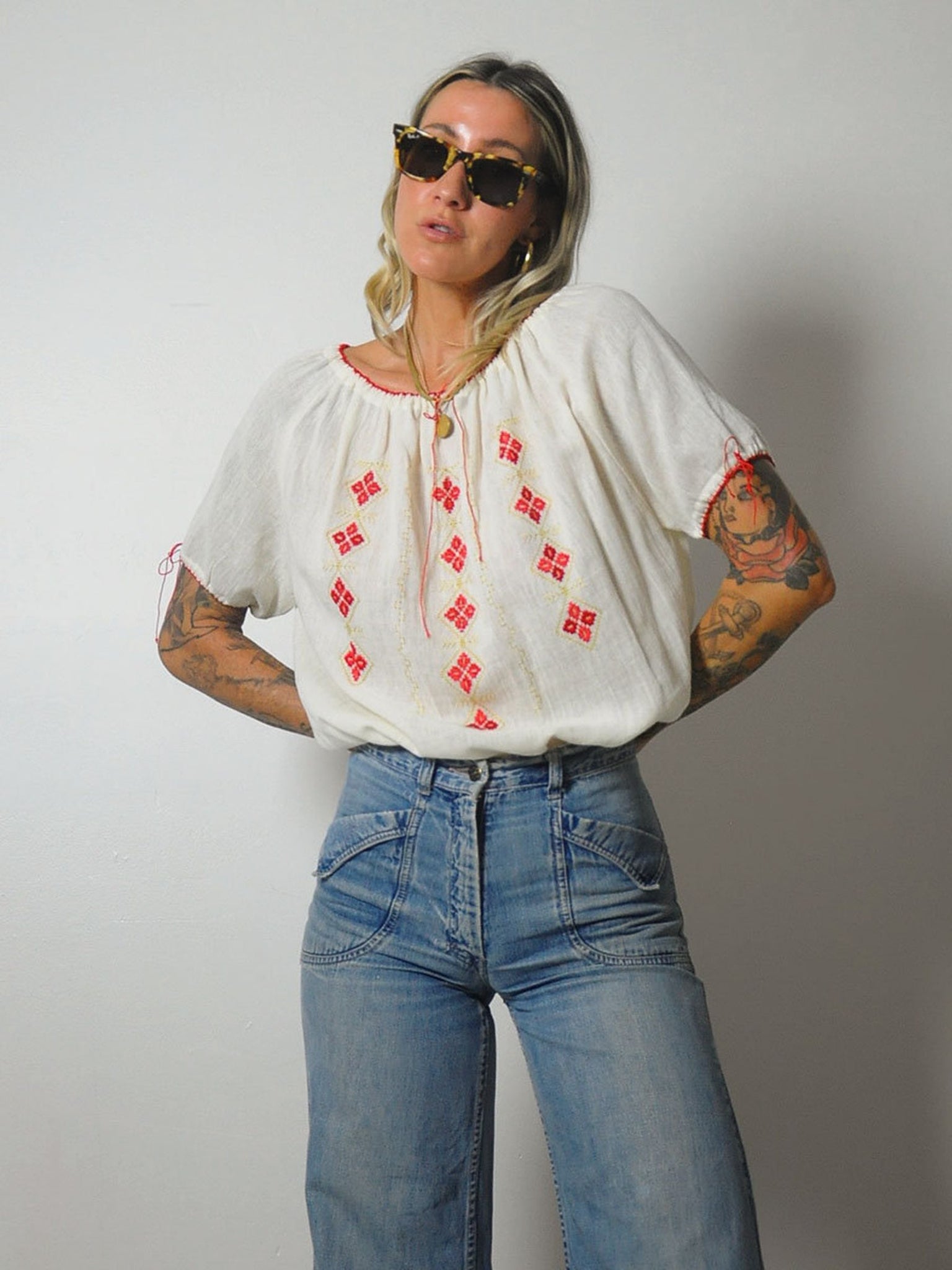 1970s Embroidered Muslin Blouse