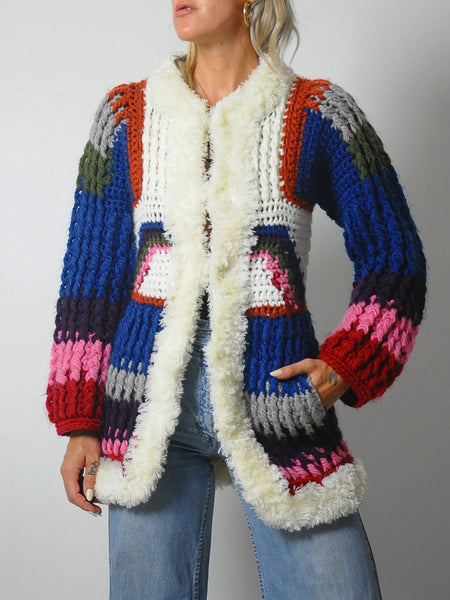 1970's Rainbow Crochet Cardigan