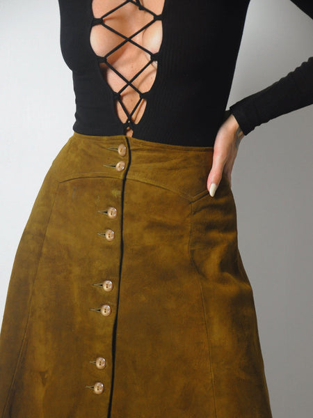 1970's Chestnut Suede Skirt