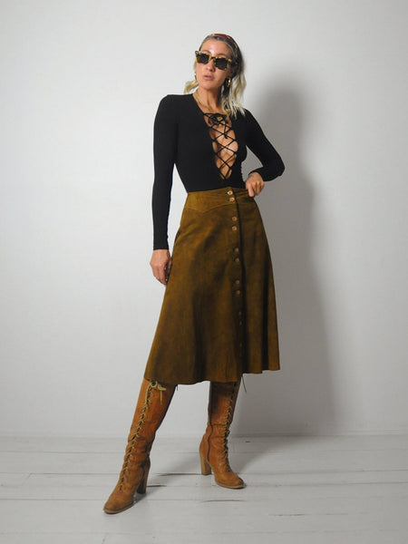 1970's Chestnut Suede Skirt