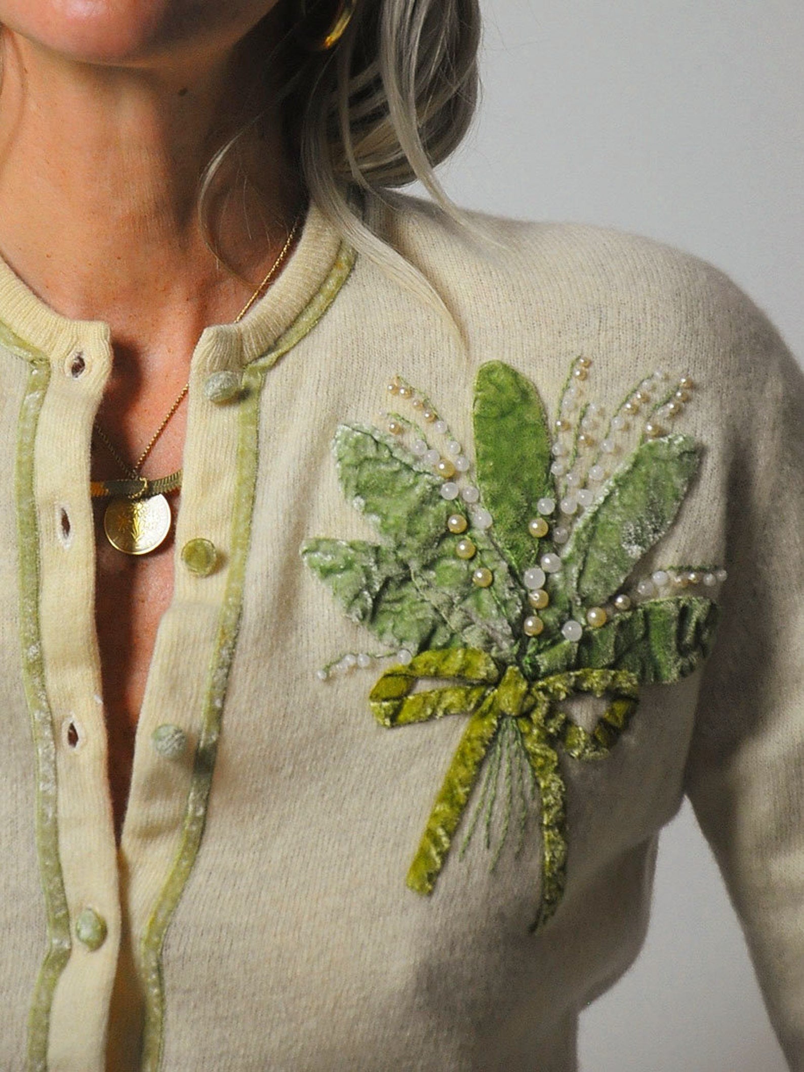 1950's Bouquet Cashmere Cardigan