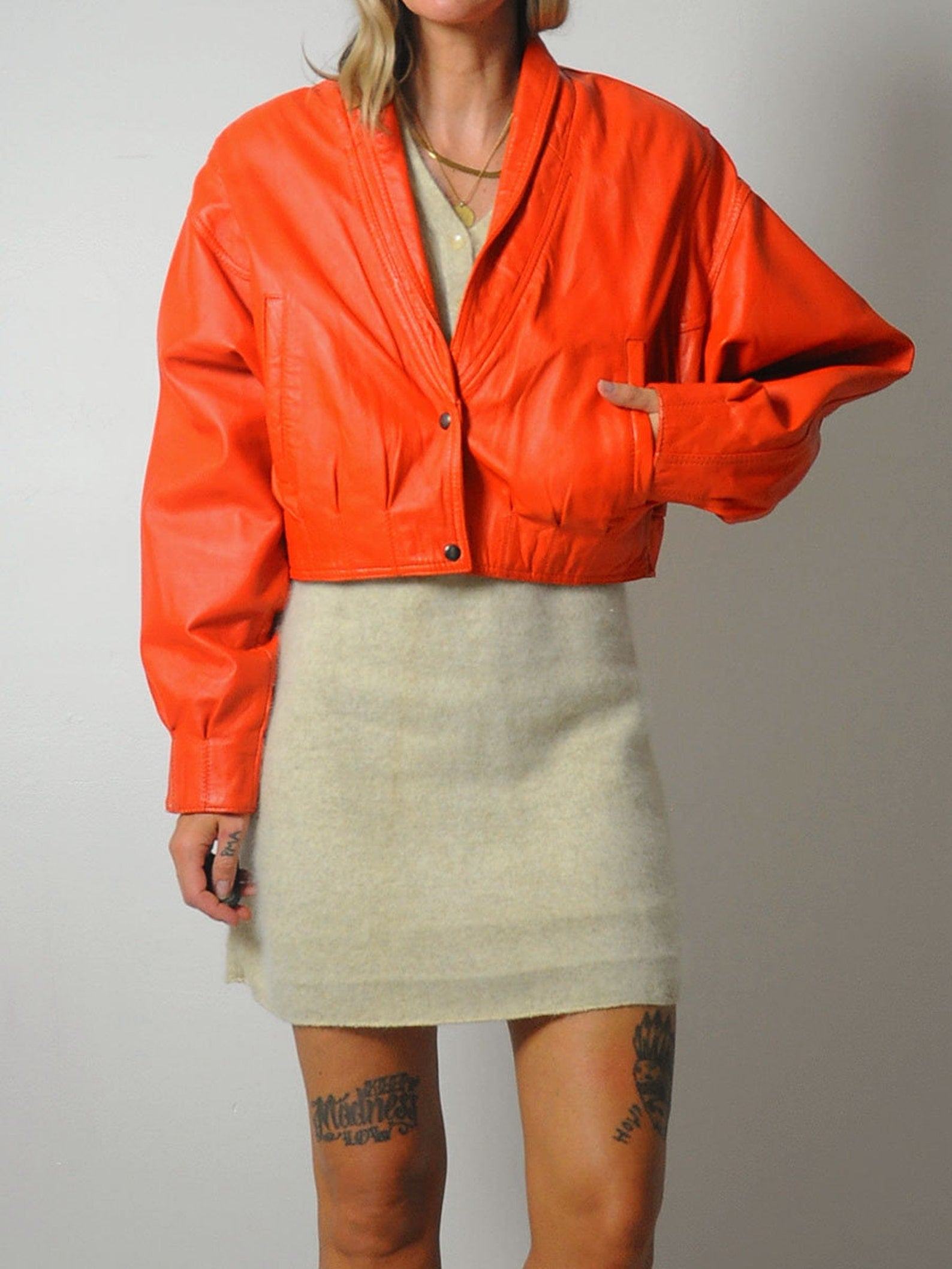 Tangerine Leather Bomber