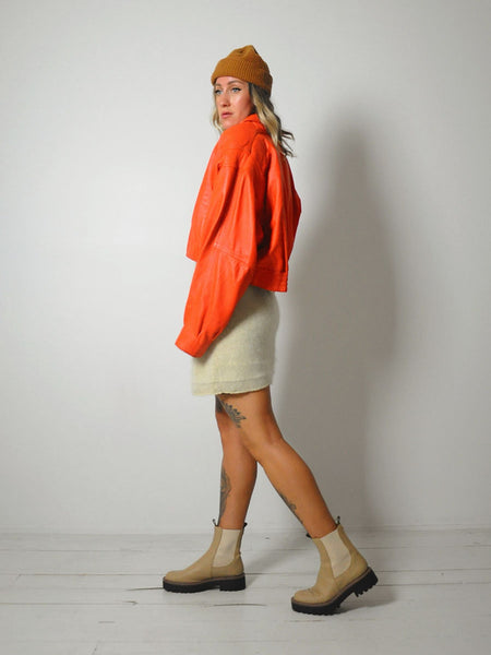 Tangerine Leather Bomber