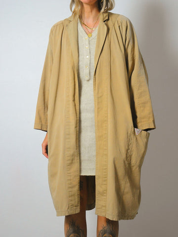 Draped Cotton Camel Duster
