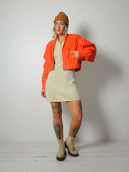 Tangerine Leather Bomber